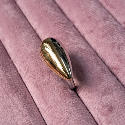 Dual-Tone Teardrop Open Statement Ring