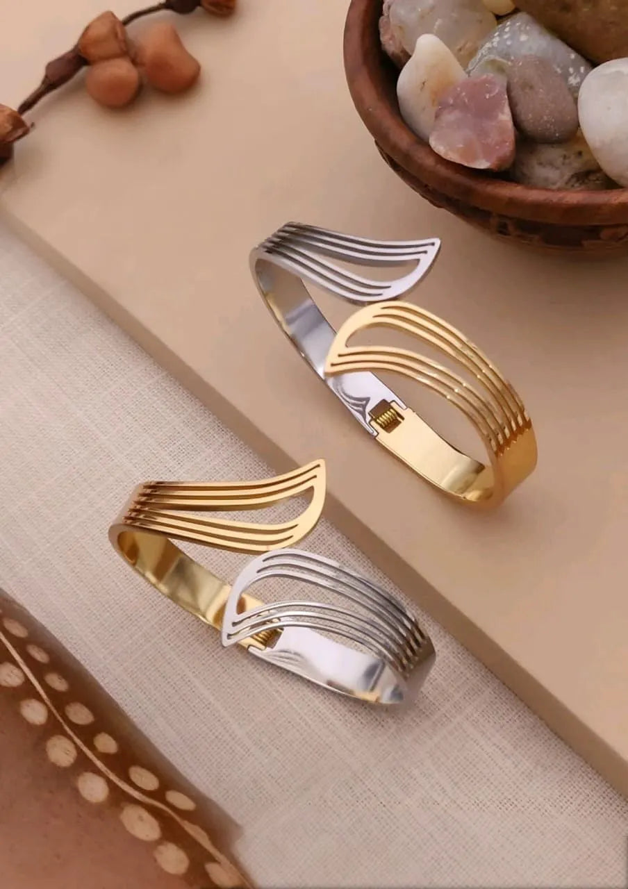 Elegant Dual-Tone Cuff Kada