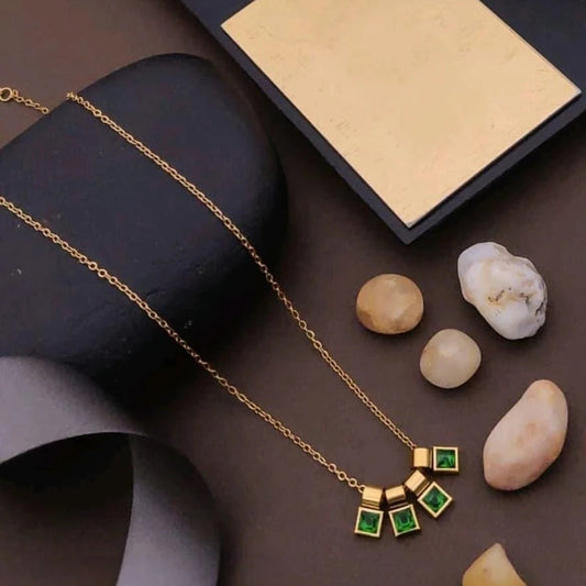 Emerald Aura Geometric Pendant Necklace