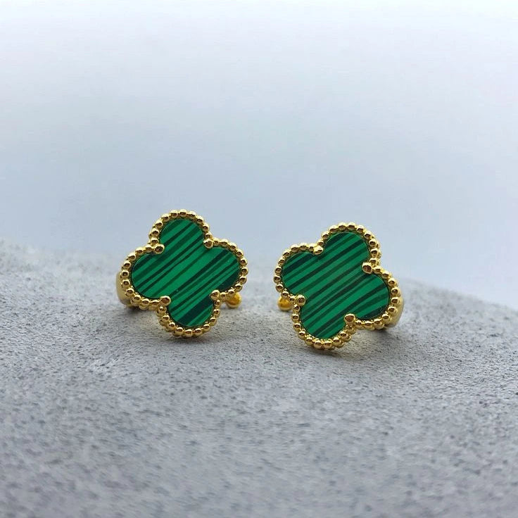 Emerald Stripe Clover Studs