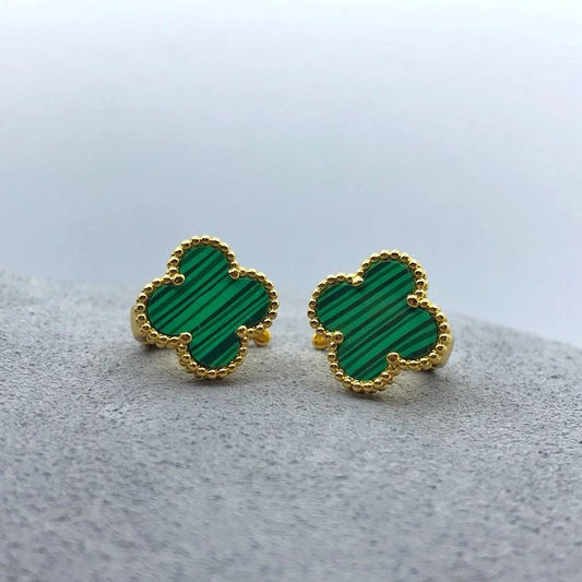 Emerald Stripe Clover Studs