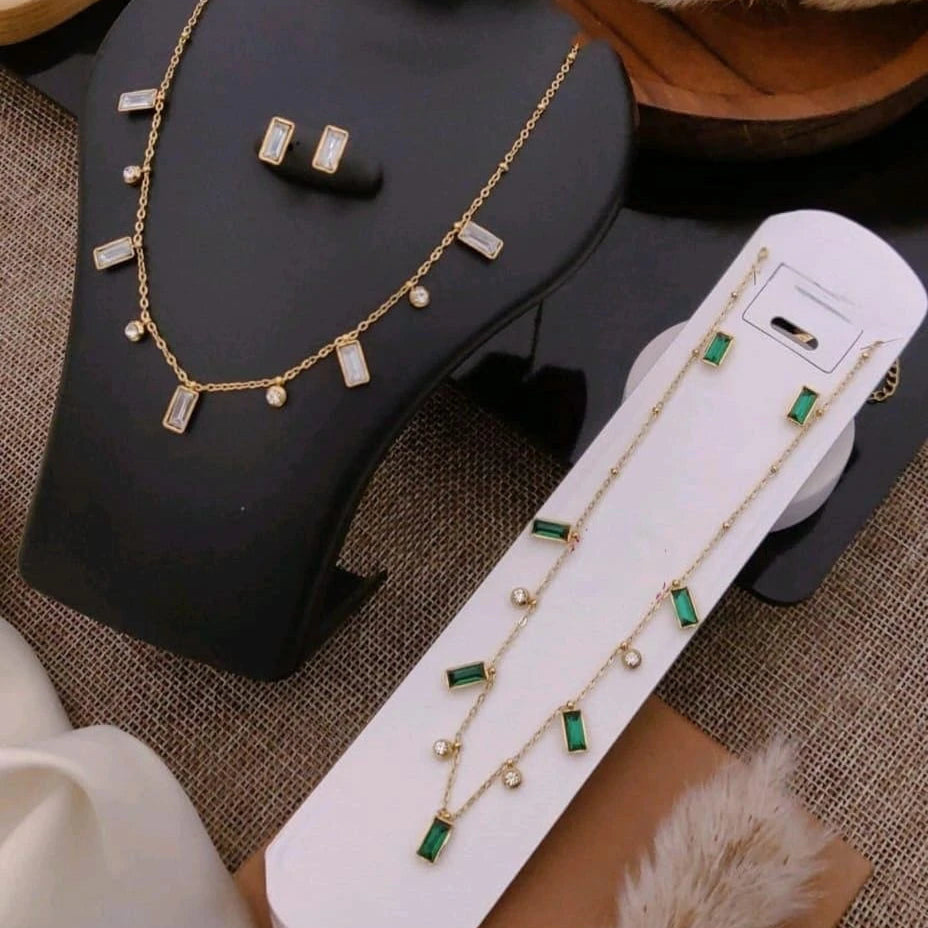 Emerald Grace Bar Necklace & Earrings Set