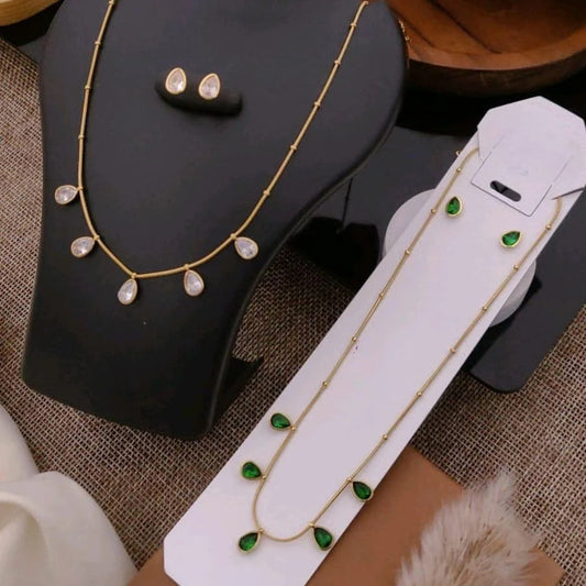 Emerald Dewdrop Elegance Necklace & Earrings Set