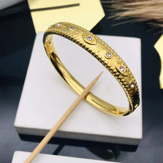 Evil Eye Engraved Gold Kada