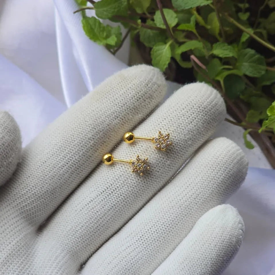 Floral Crystal Gold Ear Piercing