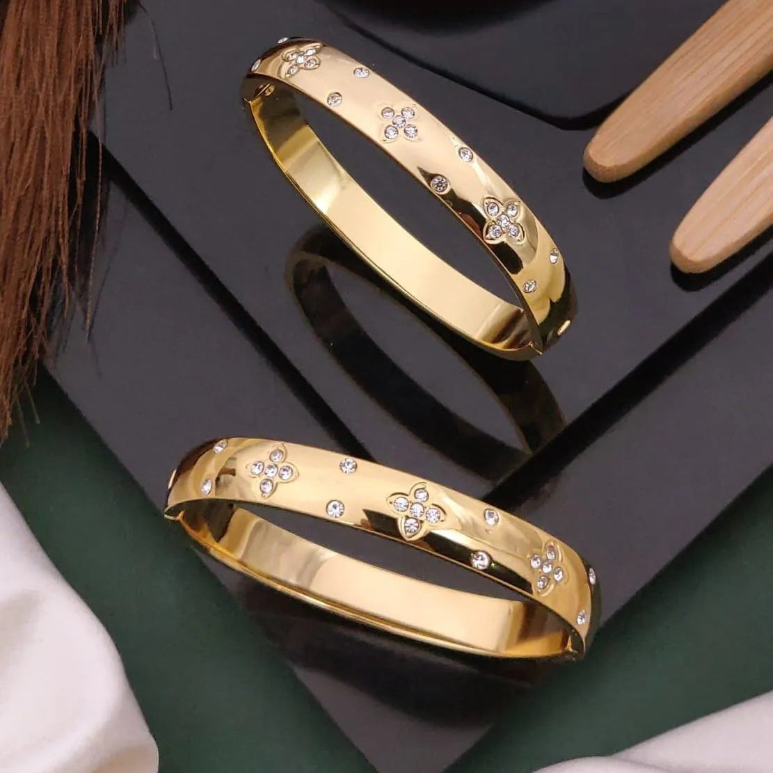 Floral Crystal Gold Kada