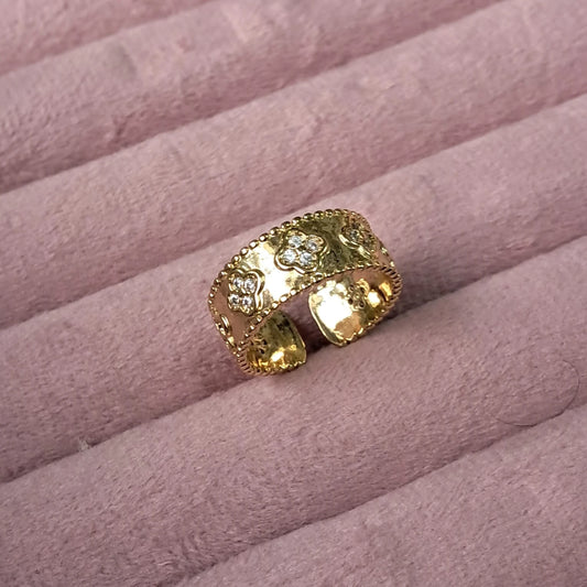 Floral Embossed Gold Open Ring