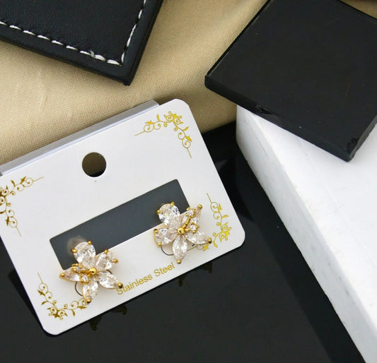 Golden Petal Crystal Blossom Stud Earrings