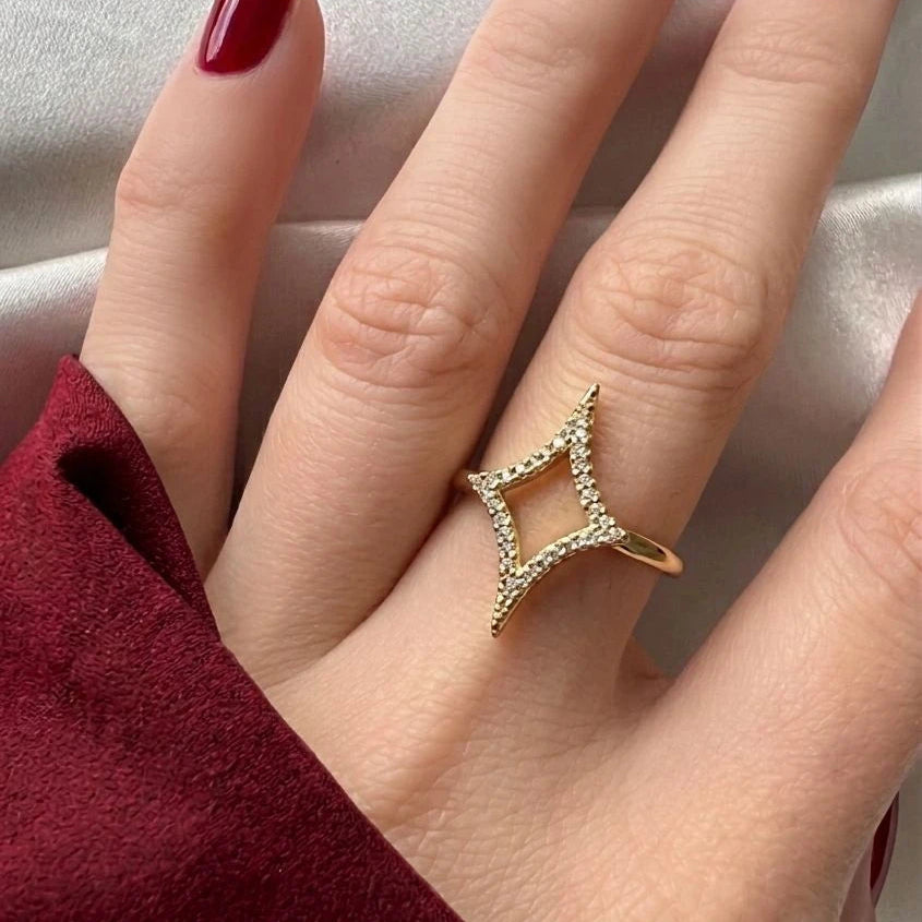 Geometric Pavé Star Ring