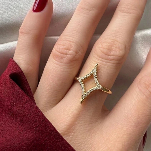 Geometric Pavé Star Ring