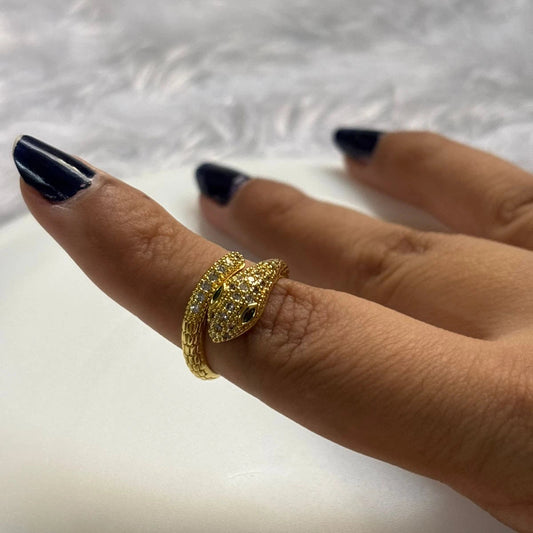 Gilded Serpent Crystal Ring