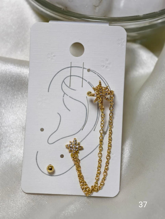 Gold Star Chain Ear Cuff  Earring
