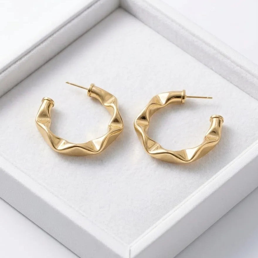Golden Ripple Hoop Earrings