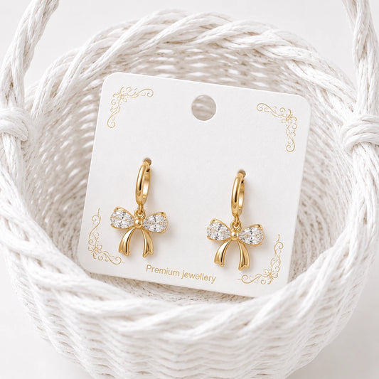Golden Bow Crystal Drop Earrings