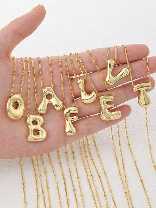 Golden Bubble Letter Initial Necklaces
