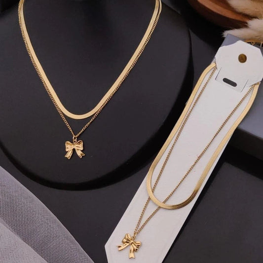 Golden Embrace Bow Layered Necklace