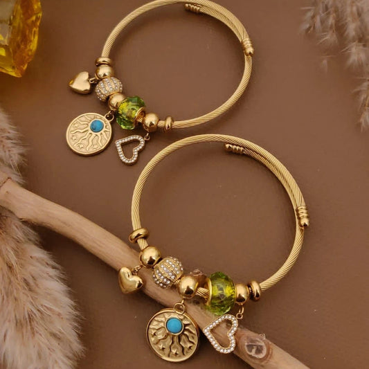 Golden Verdant Sun Heart Charm Kada