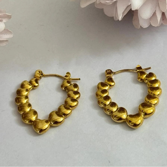 Golden Heart Bead Hoop Earrings