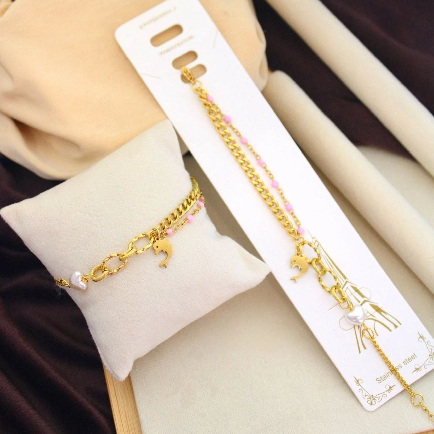 Golden Pearl Charm Bracelet