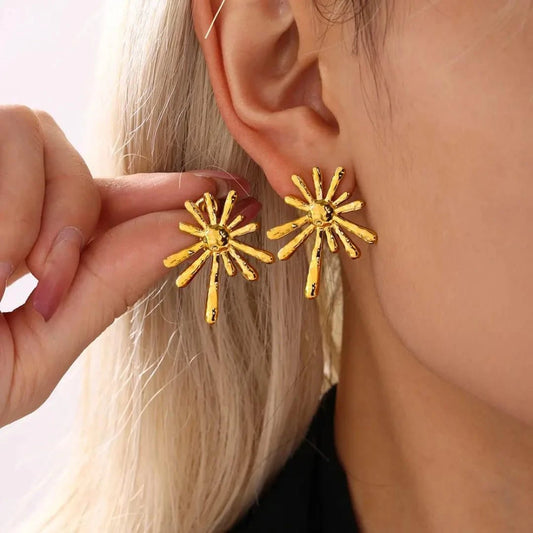 Golden Sunburst Stud Earrings