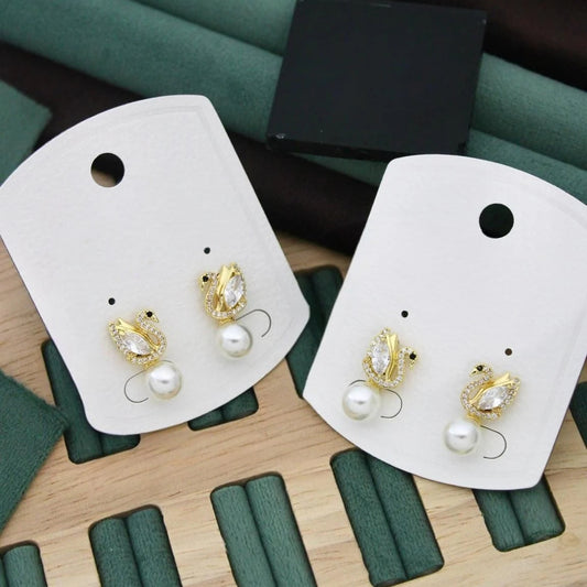 Golden Swan Pearl Drop Earrings