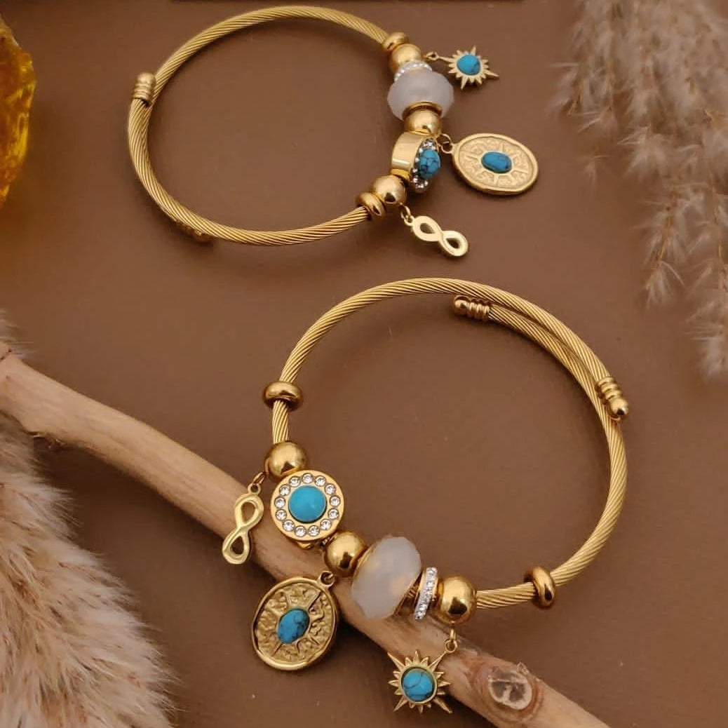 Golden Turquoise Infinity Charm Kada