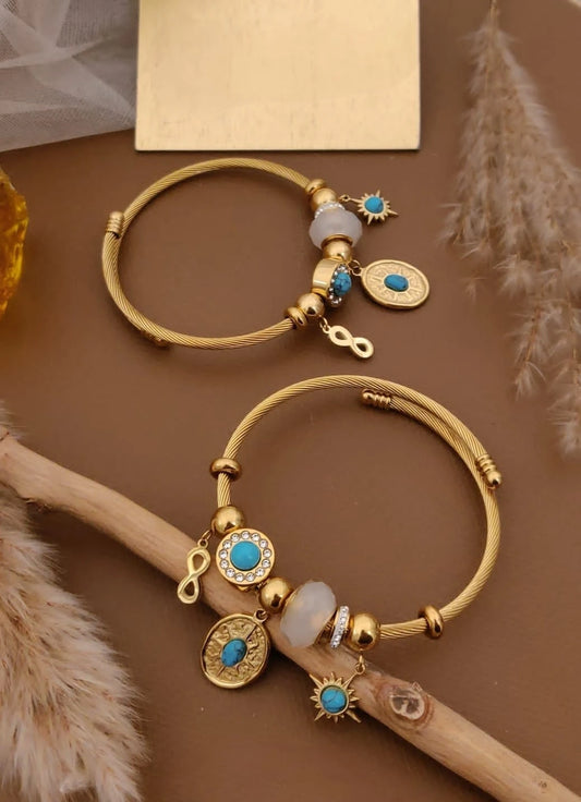 Golden Turquoise Infinity Charm Kada