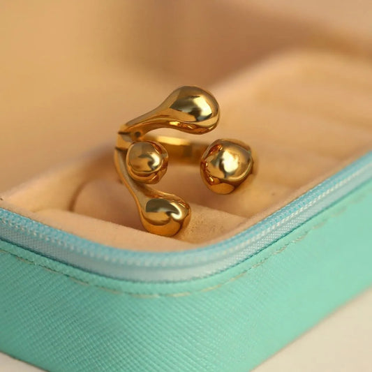 Golden Abstract Orb Wrap Ring