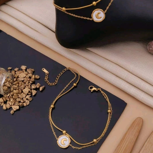 Golden Crescent Emblem Anklet