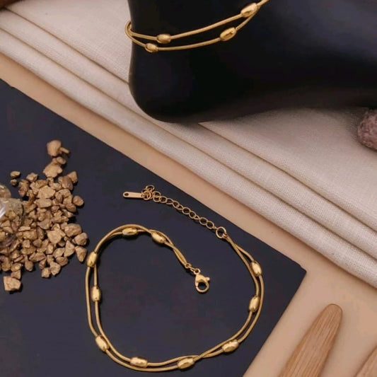 Golden Ellipsa Bead Dual-Chain Anklet