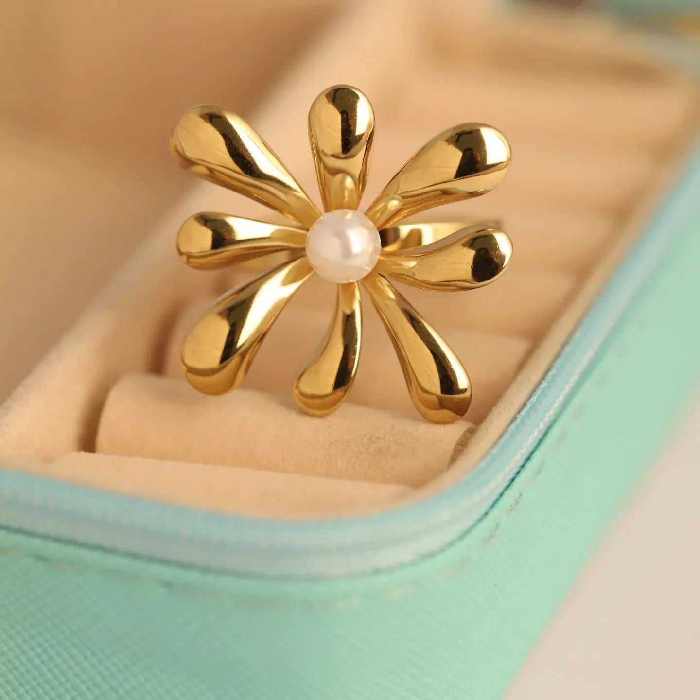 Golden Bloom Pearl Statement Ring