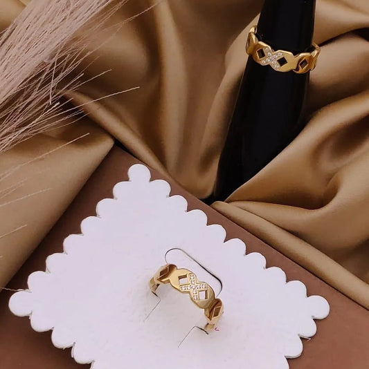 Golden Geometric Crisscross Crystal Ring