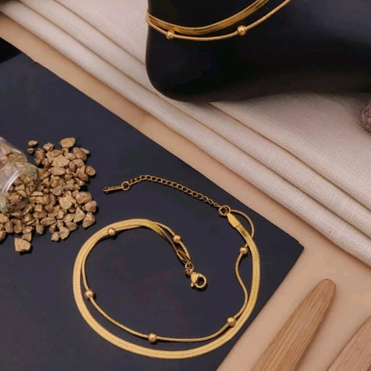 Golden Harmony Snake Bead Anklet