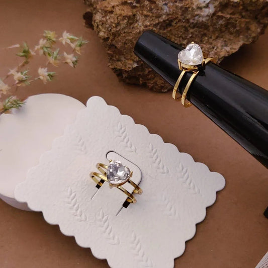 Golden Heart Crystal Dual Band Ring