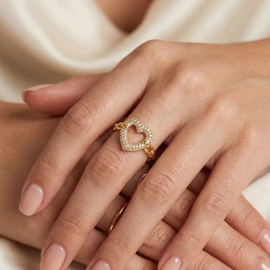 Golden Heart Crystal Link Ring