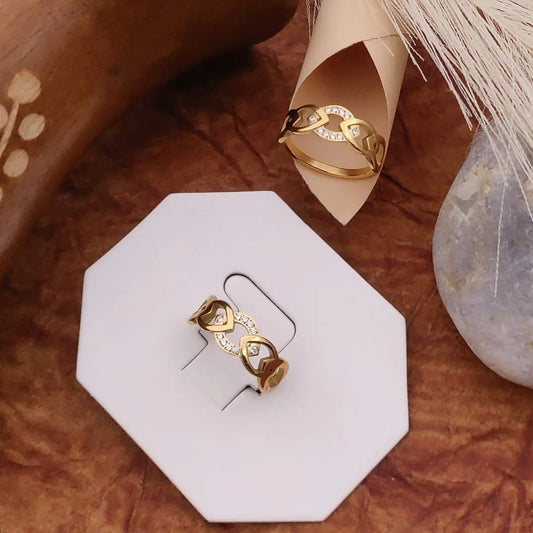 Golden Interlocking Crystal Link Ring