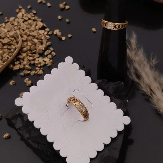 Golden Lattice Crystal Band Ring