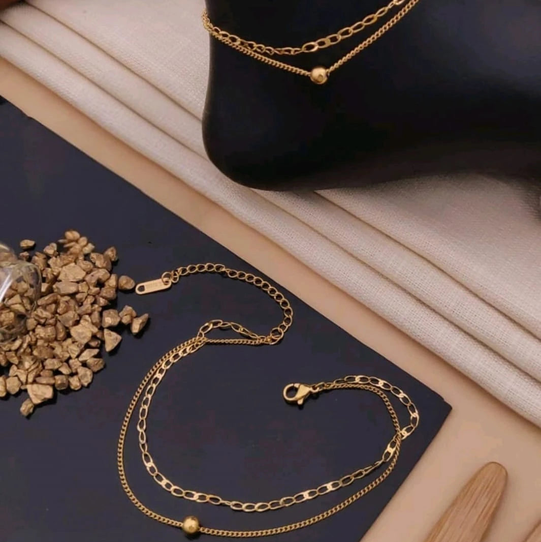 Golden Orbit Dual-Chain Anklet