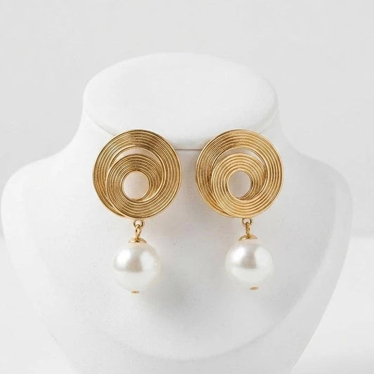 Golden Orbit Pearl Drop Earrings