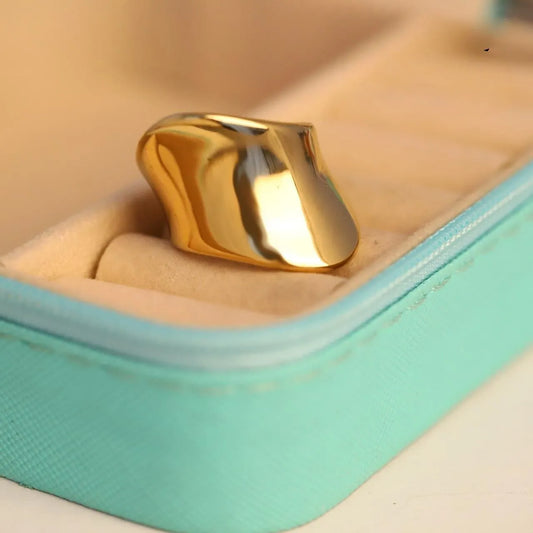 Golden Sculpted Wave Dome Ring