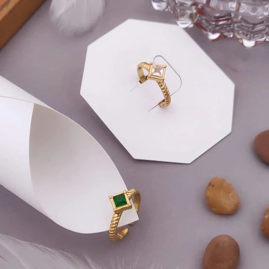 Elyra Duo Square-Stone Adjustable Gold Ring