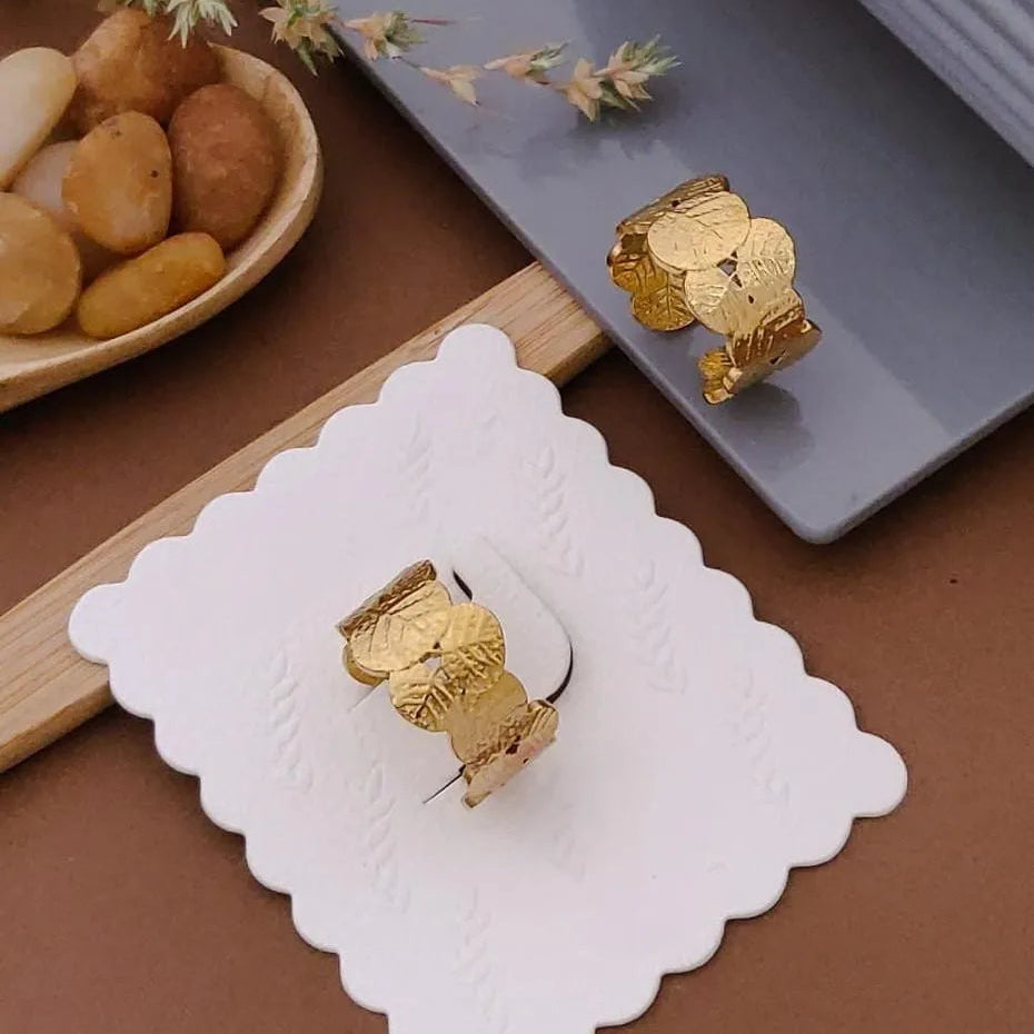 Golden Textured Coin Stack Ring