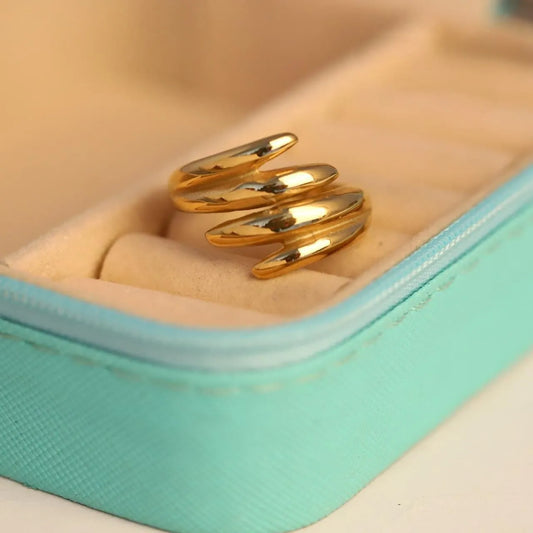 Golden Triple Spiral Wave Ring