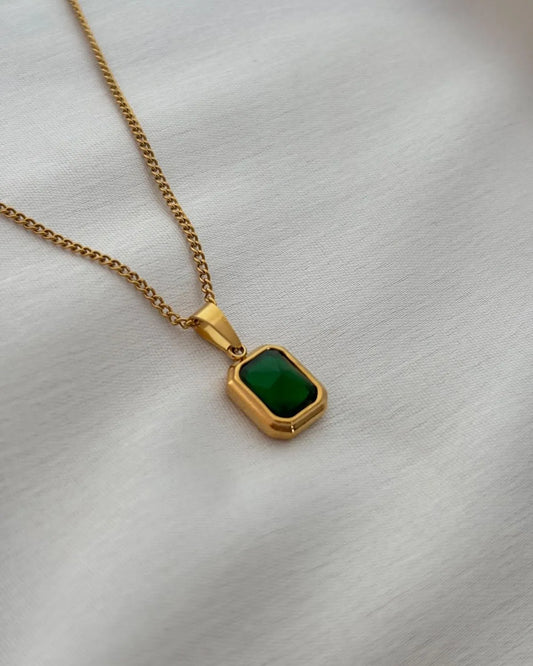 Green Gem Square Pendant Necklace