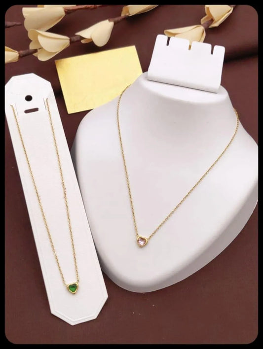 Heart-Shaped Gem Pendant Necklace