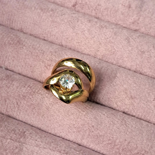 Layered Wave Crystal Gold Ring
