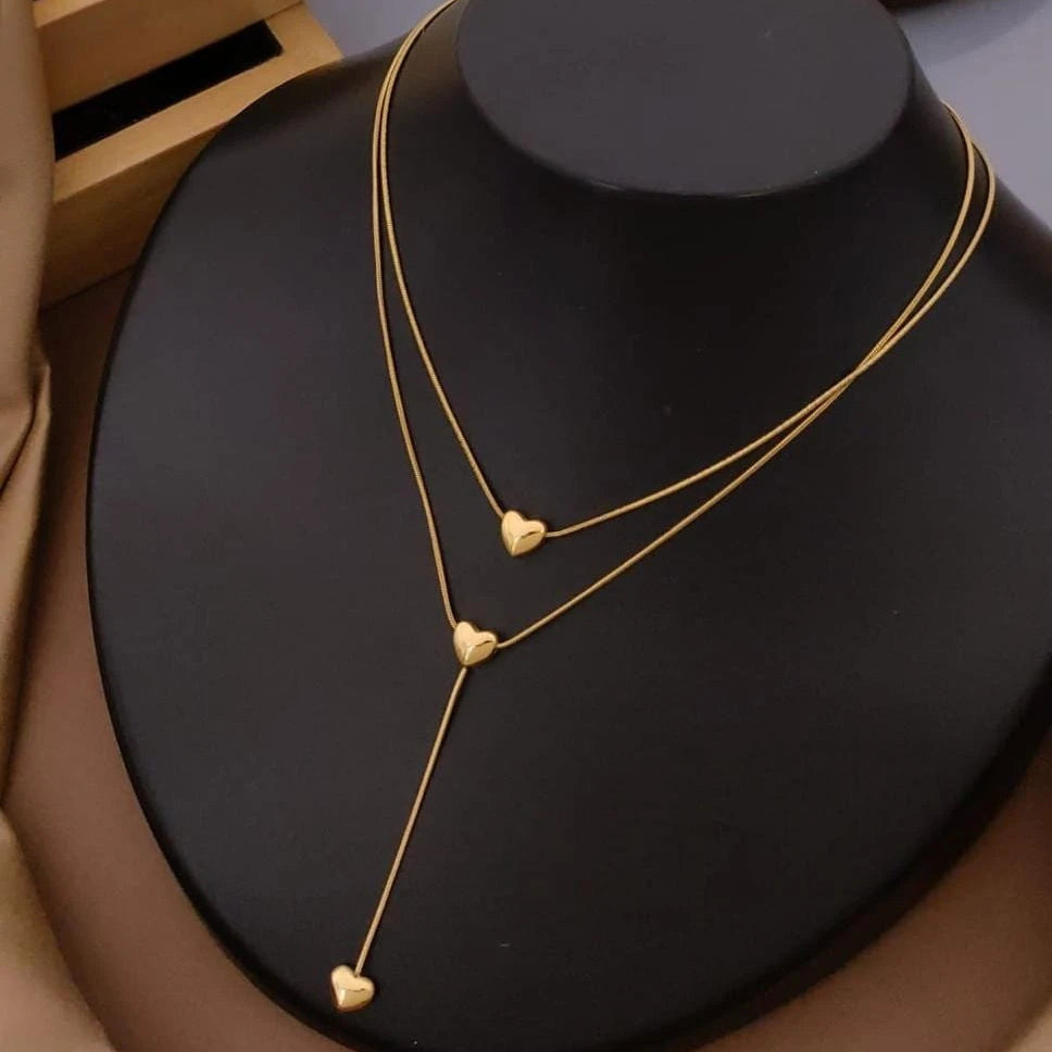 Luna Triple Heart Drop Necklace