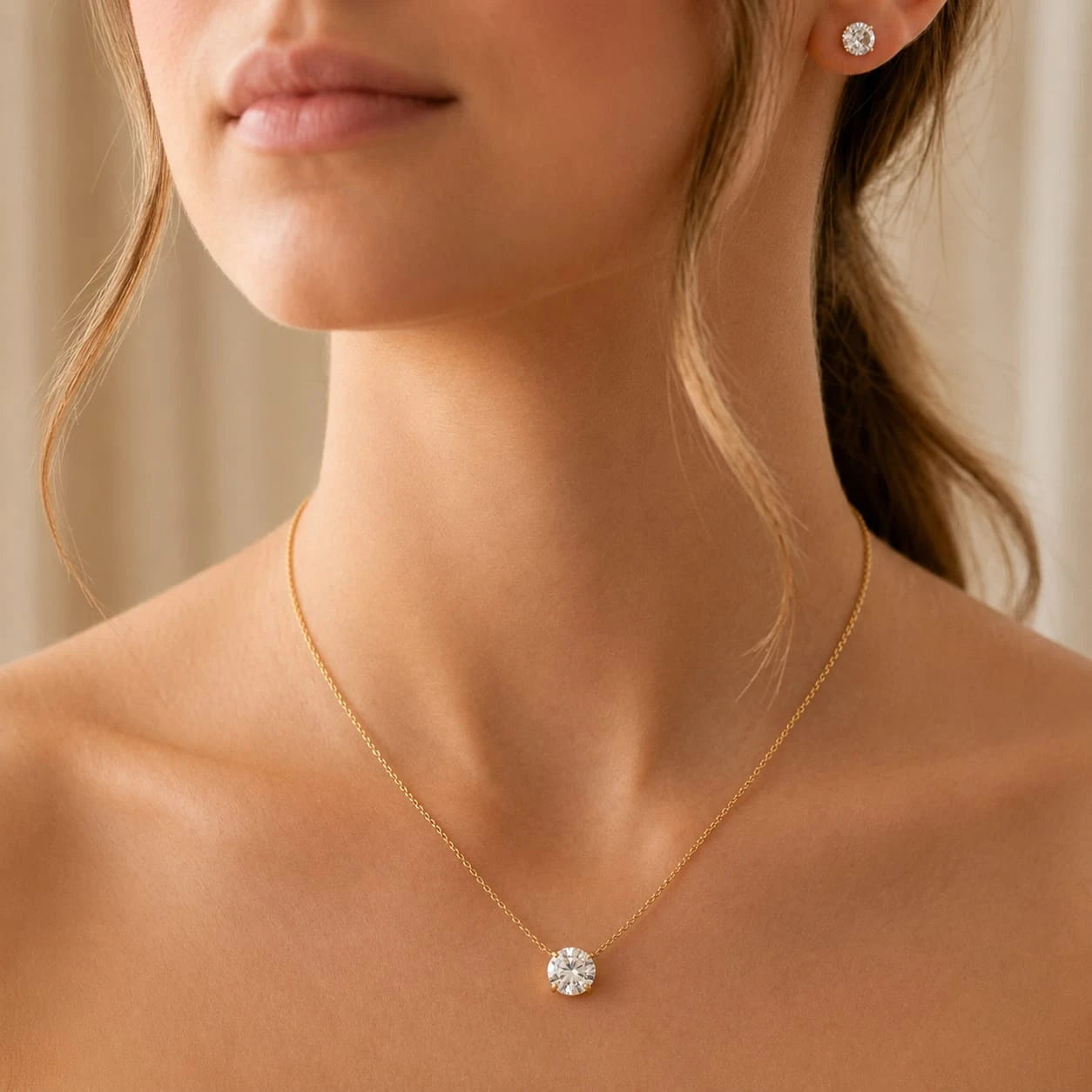 Luna Solitaire Crystal Necklace & Stud Earring Set