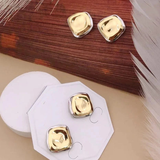 Luxe Dual Tone Square Stud Earrings