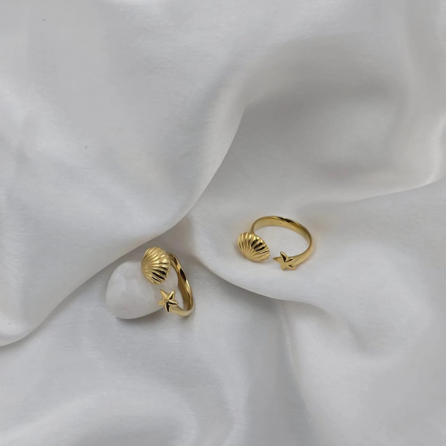 Marina Star & Shell Open Gold Ring